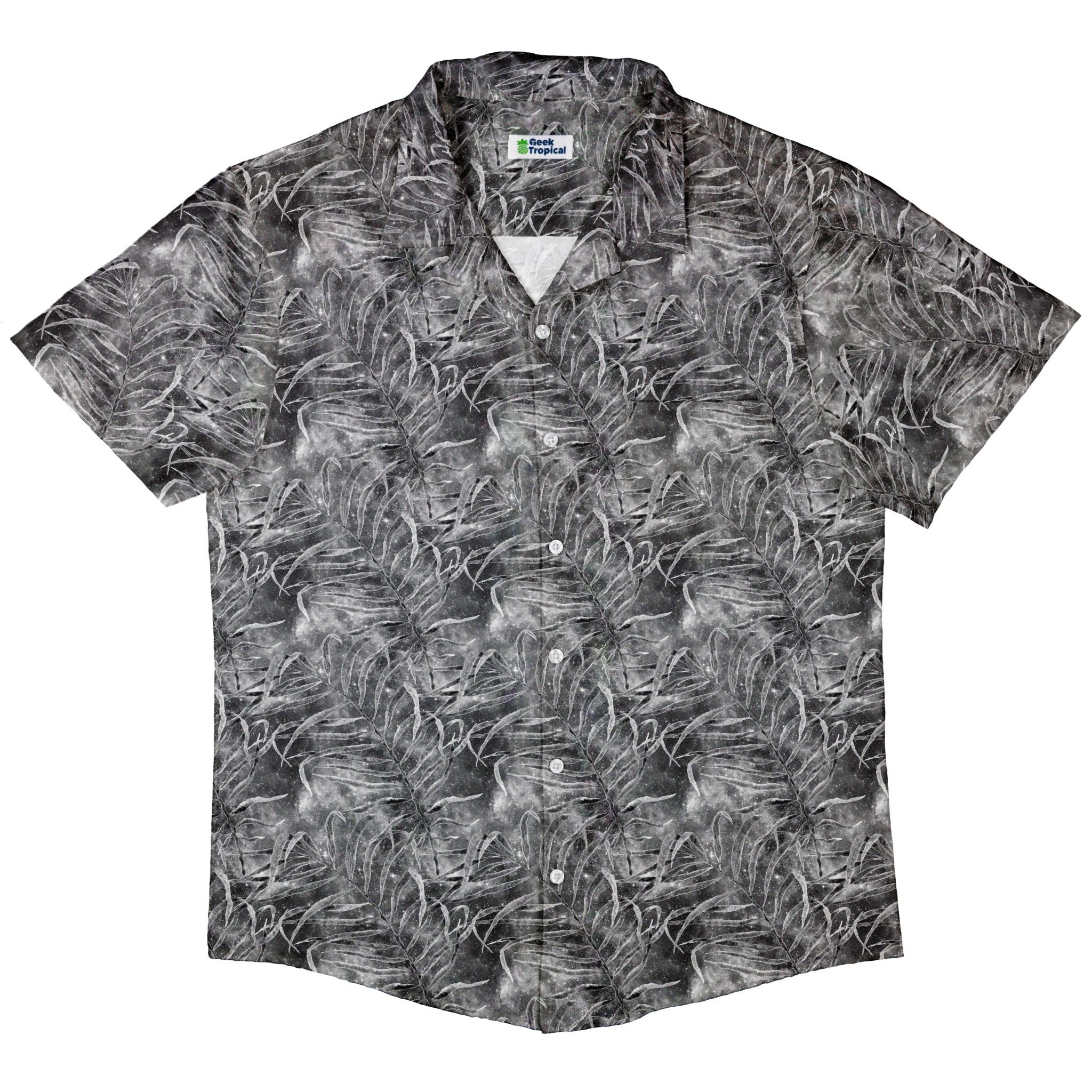 Grey Hawaiian Space Button Up Shirt - adult sizing - outer space & astronaut print - Tropical Hawaiian Patterns