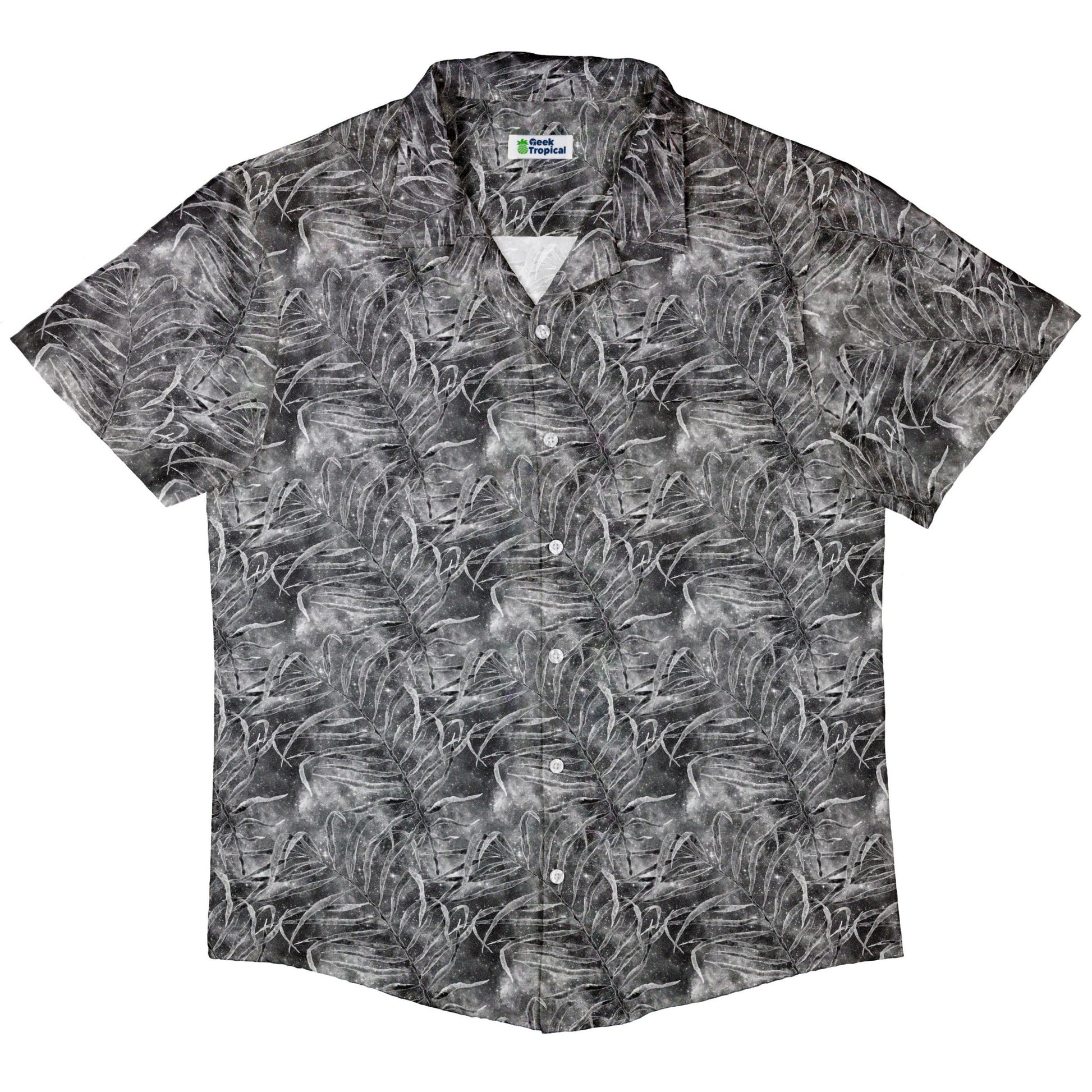 Grey Hawaiian Space Button Up Shirt - adult sizing - outer space & astronaut print - Tropical Hawaiian Patterns