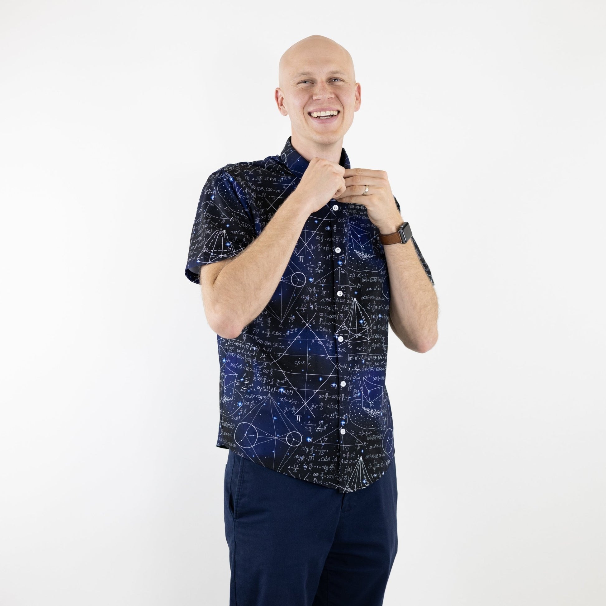 Ready-to-Ship Math And Physics Space Button Up Shirt - adult sizing - mathematics print - Maximalist Patterns