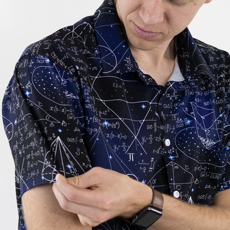 Ready-to-Ship Math And Physics Space Button Up Shirt - adult sizing - mathematics print - Maximalist Patterns