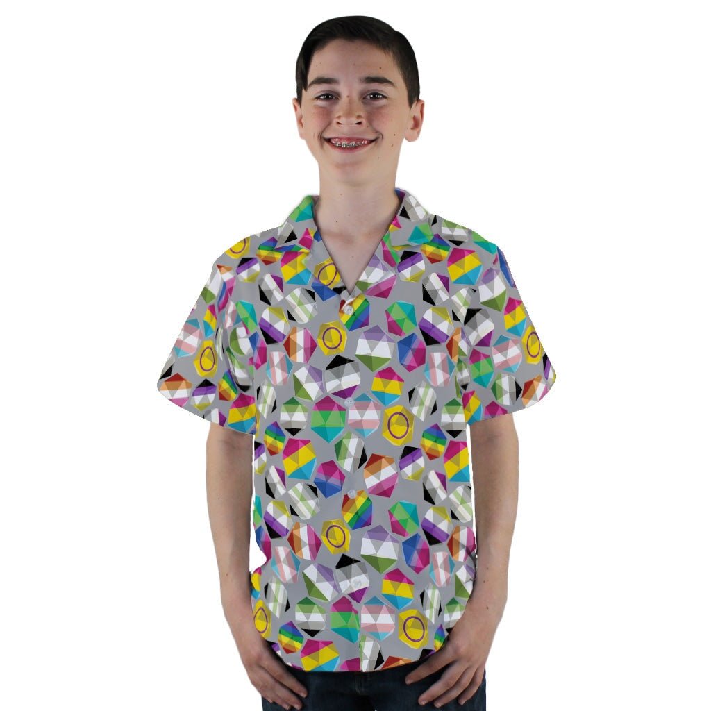 Roll with Pride LGBTQ Dice Dnd Youth Hawaiian Shirt Geek Nerd dnd & rpg print LGBTQ+ Patterns Maximalist Patterns