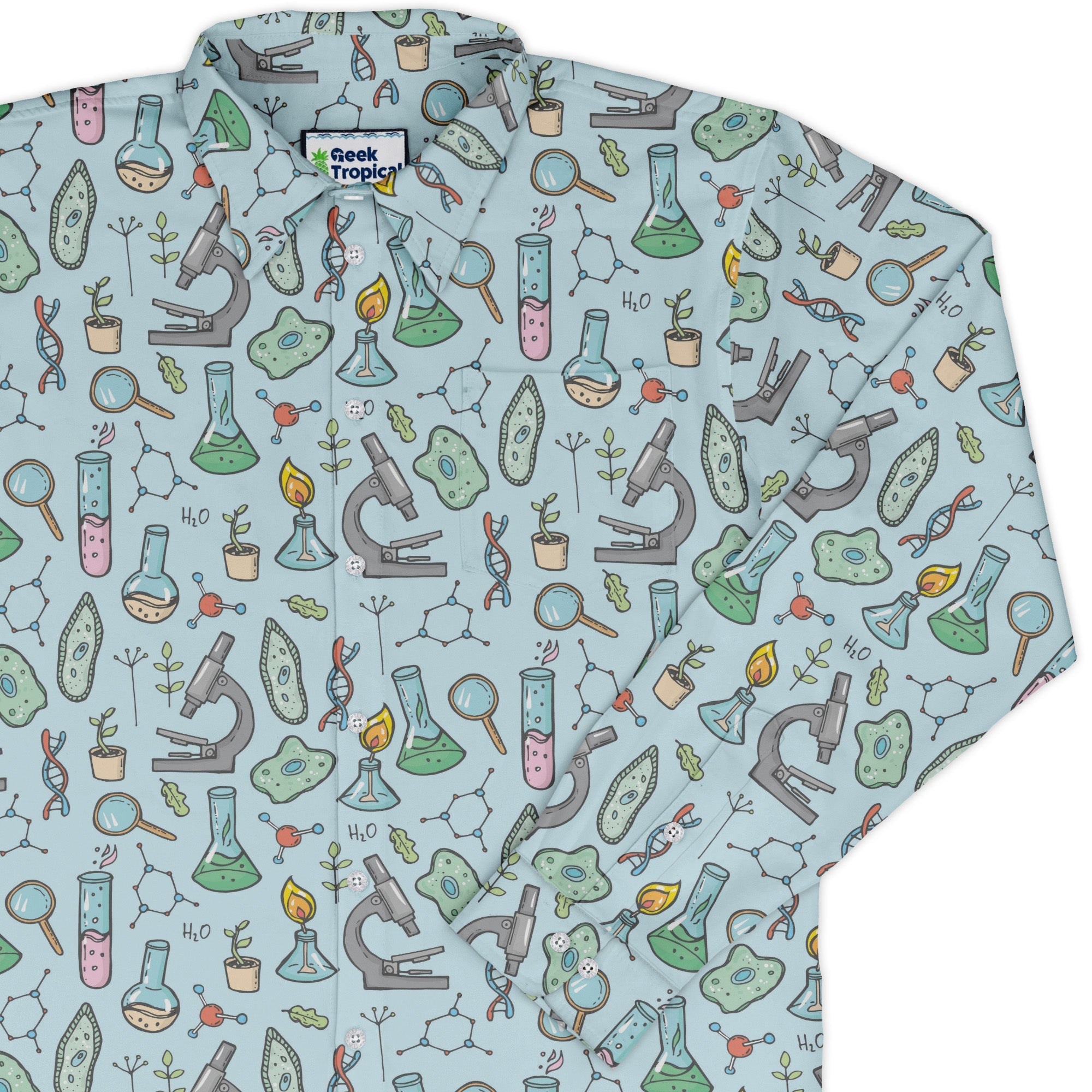 science bioengineer Germanation Sky Blue Long Sleeve Button Up Shirt
