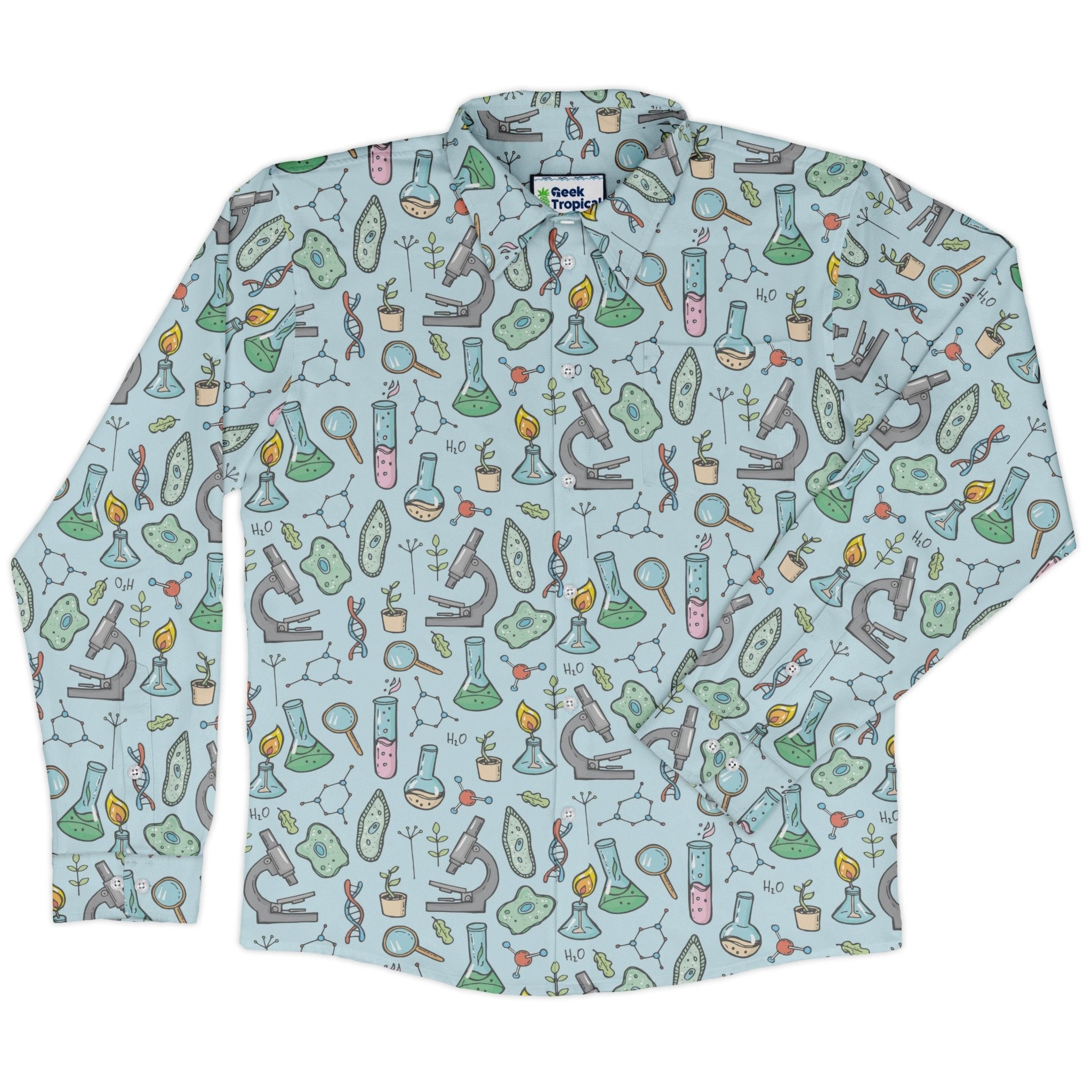 science bioengineer Germanation Sky Blue Long Sleeve Button Up Shirt