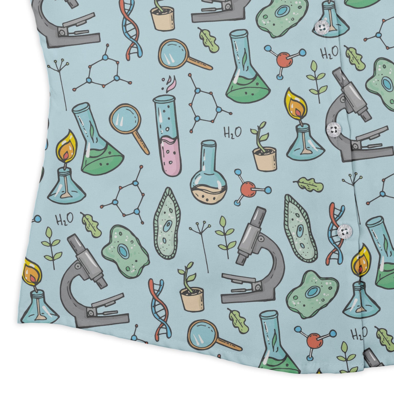 science bioengineer Germanation Sky Blue Curvy Button Up Shirt Geek Nerd lifestyle photo science print women