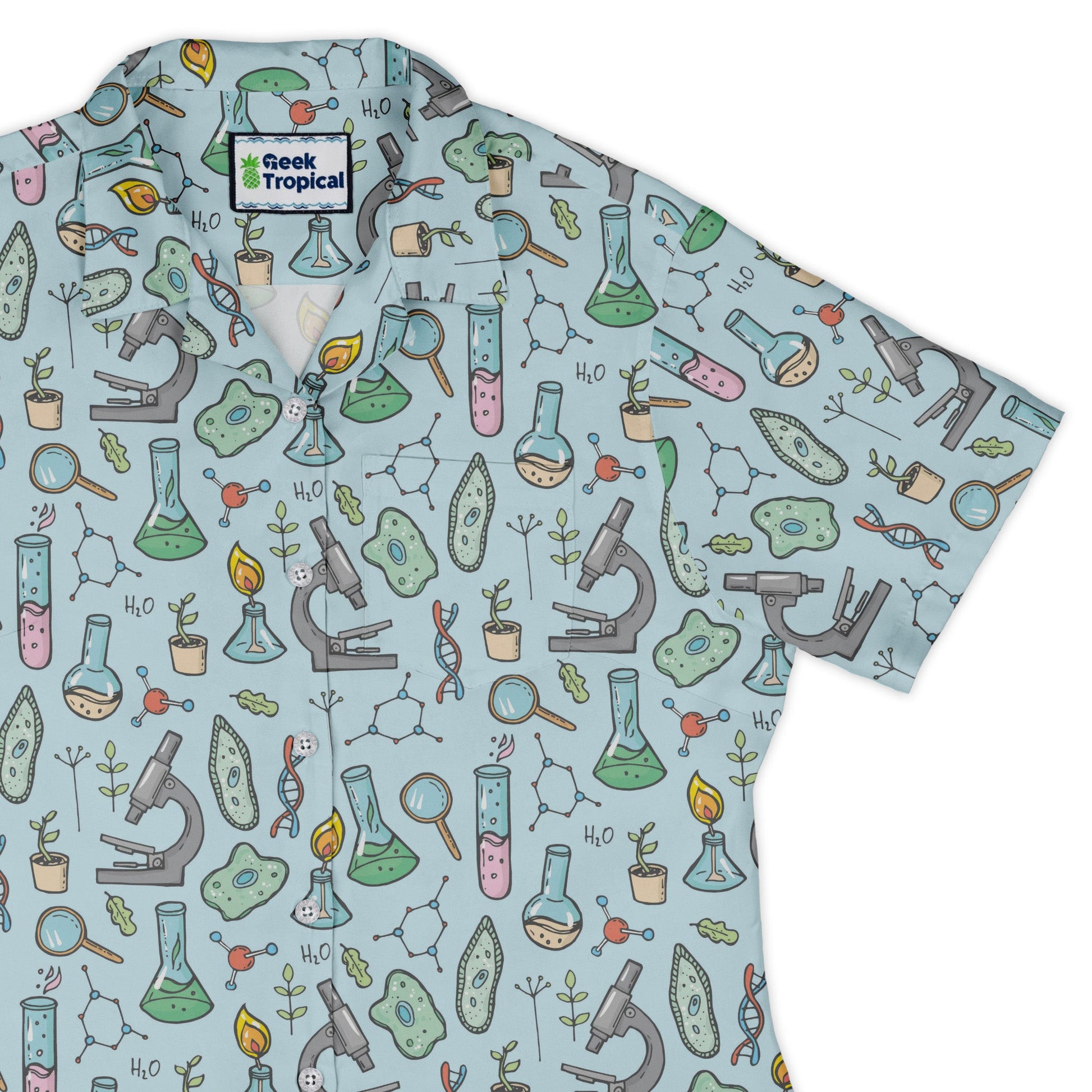 science bioengineer Germanation Sky Blue Curvy Button Up Shirt Geek Nerd lifestyle photo science print women
