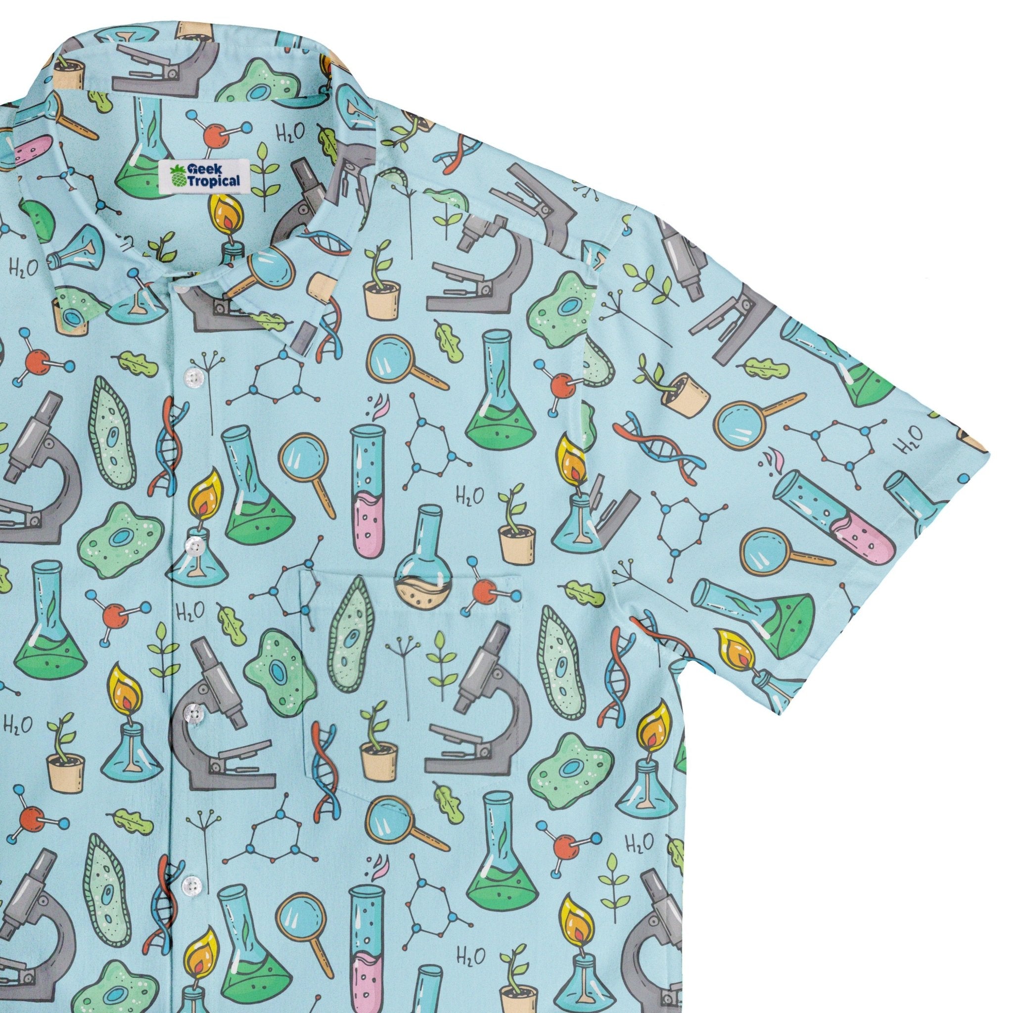 Science Bioengineer Germanation Sky Blue Button Up Shirt - adult sizing - science print -