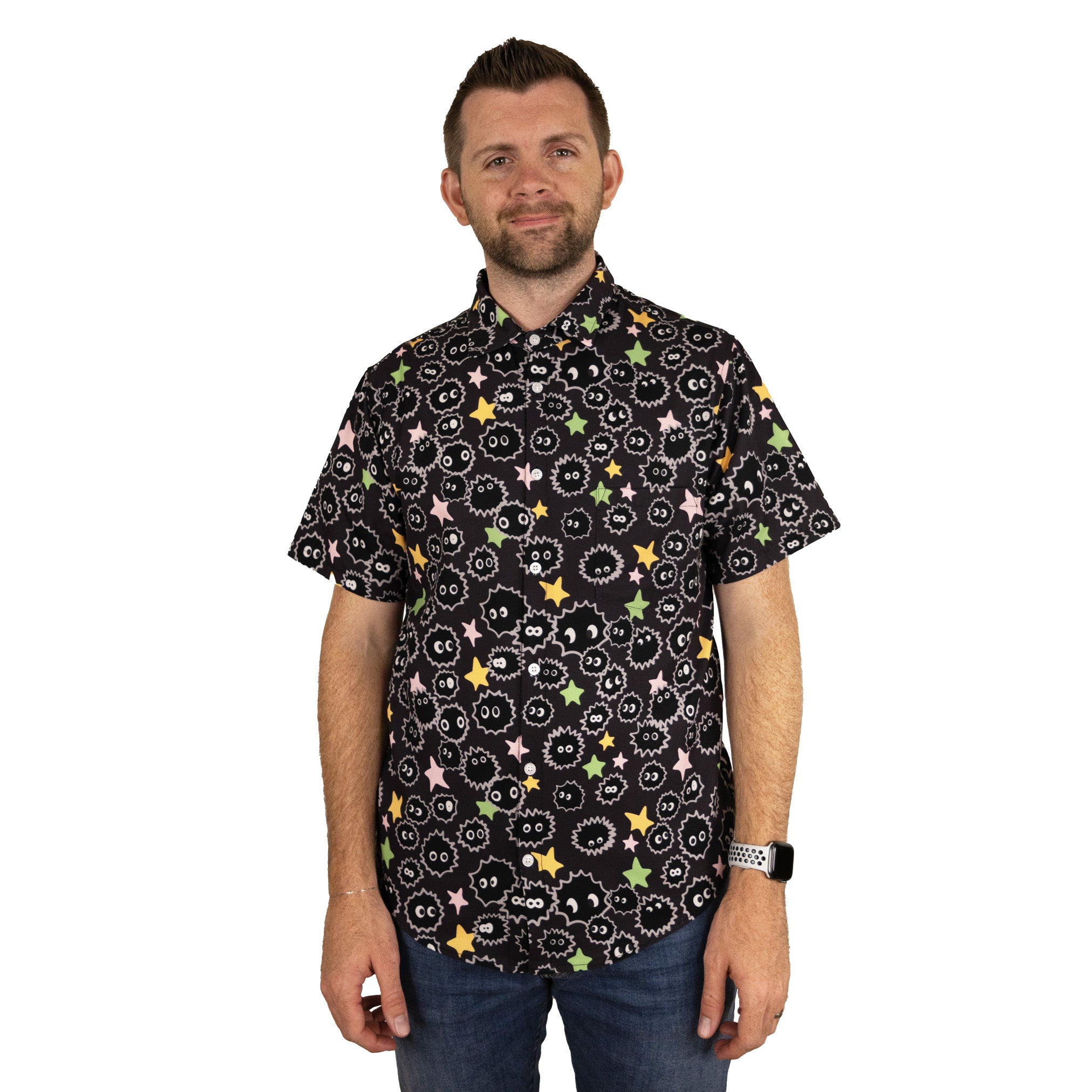 Ready - to - Ship Sootsprites Anime Button Up Shirt Geek Nerd adult sizing Anime Design by Heather Davenport