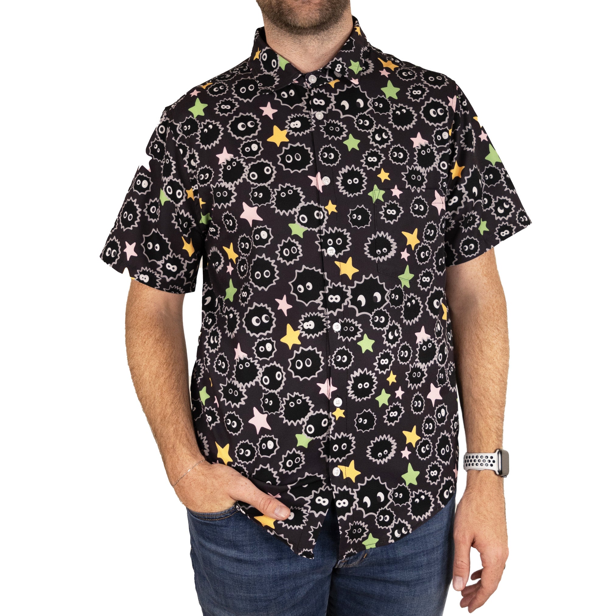 Ready - to - Ship Sootsprites Anime Button Up Shirt Geek Nerd adult sizing Anime Design by Heather Davenport