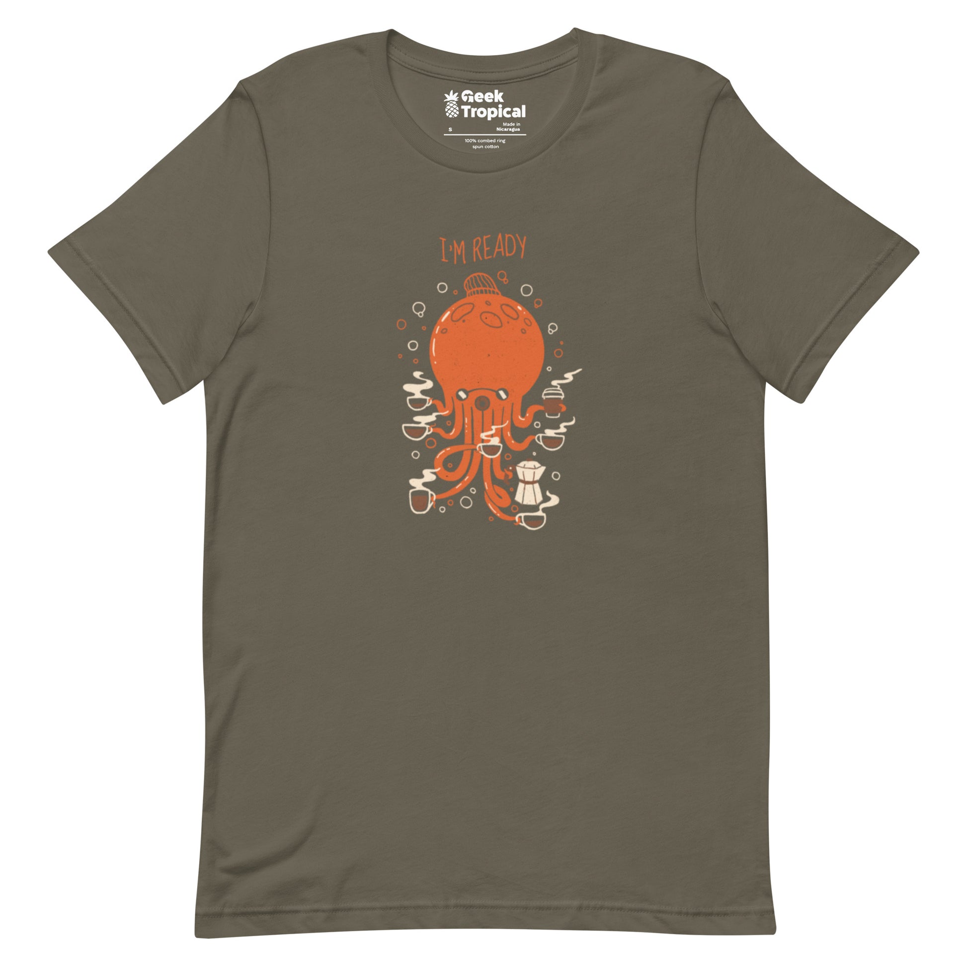 Octopus 8 Coffees Ready T-Shirt Geek Nerd Animal Patterns Design by Tobe Fonseca FLOW DESC WRITING