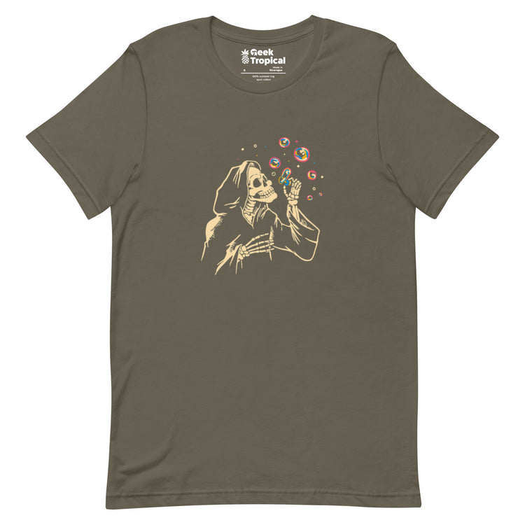 Death Blowing Bubbles T-Shirt Geek Nerd Design by Tobe Fonseca Fantasy Prints FLOW DESC WRITING