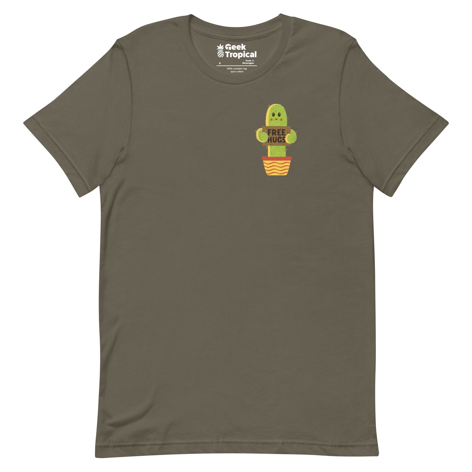 Free Hugs Cactus T-Shirt Geek Nerd All Adult Button Up Shirts Botany Print Design by Tobe Fonseca