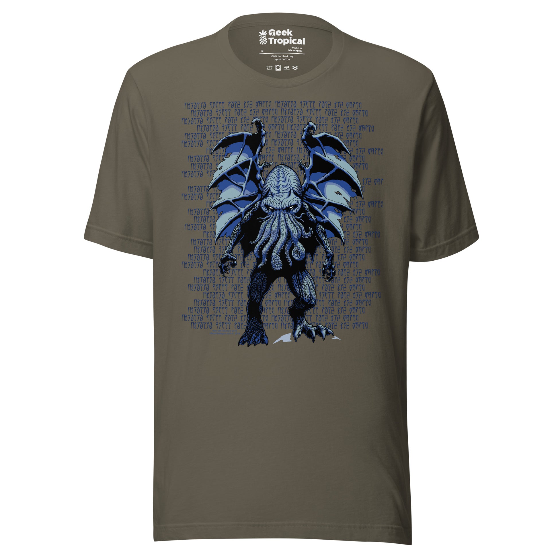Blue Cthulhu T-Shirt Geek Nerd Advertise to Meta Fantasy Prints FLOW DESC WRITING