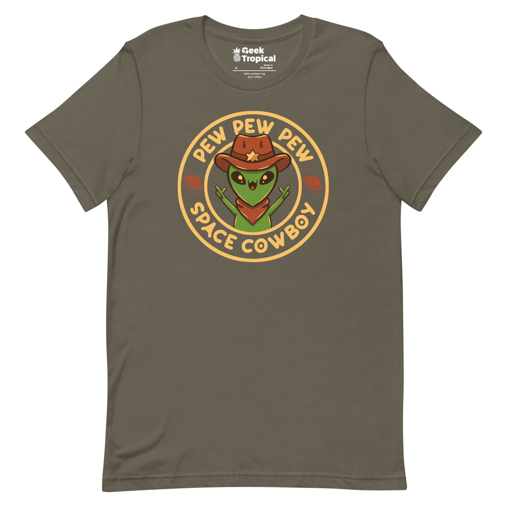 Space Cowboy Funny Alien Brown T-Shirt Geek Nerd Advertise to Meta Design by Tobe Fonseca FLOW DESC WRITING