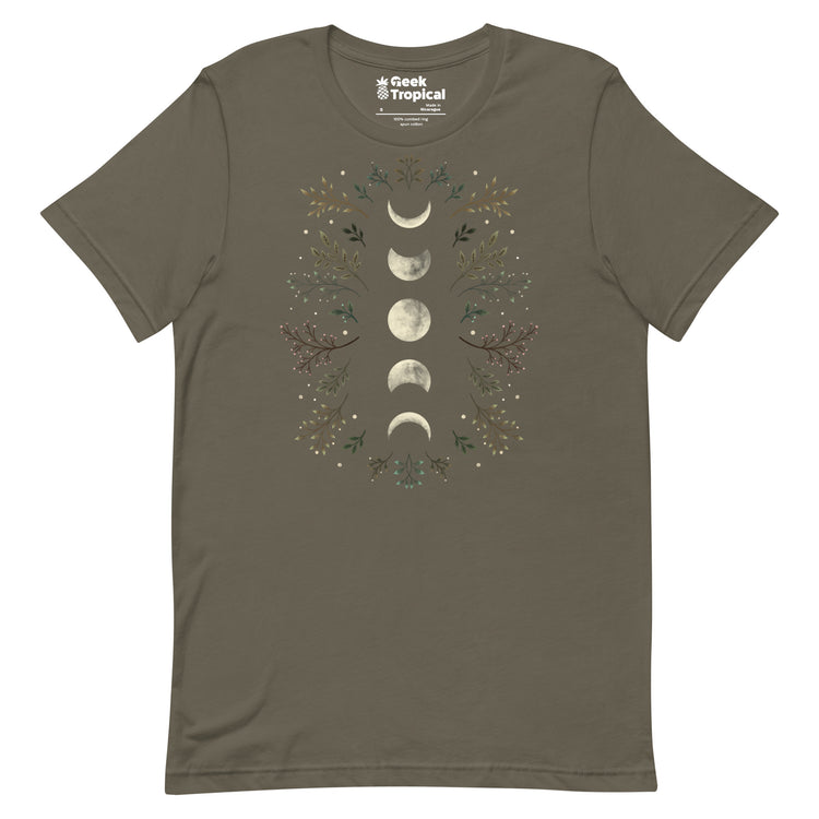 Moonlight Garden Olive T-Shirt Geek Nerd Advertise to Meta Botany Print Design by Episodic Drawing