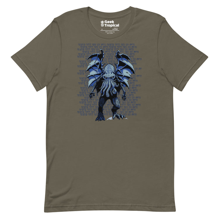 Blue Cthulhu T-Shirt Geek Nerd Advertise to Meta Fantasy Prints FLOW DESC WRITING