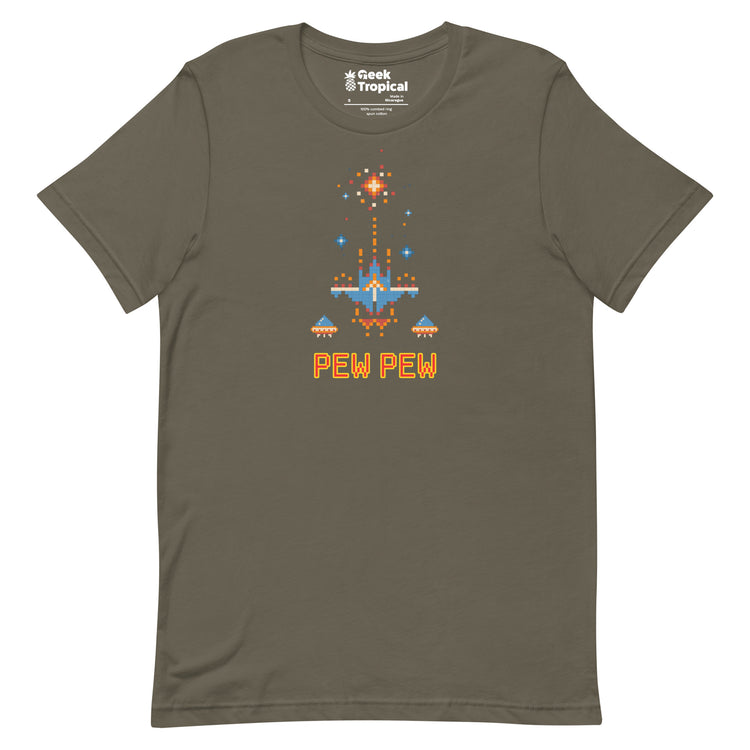 Pew Pew Retro Arcade T-Shirt Geek Nerd Advertise to Meta Elle FLOW DESC WRITING
