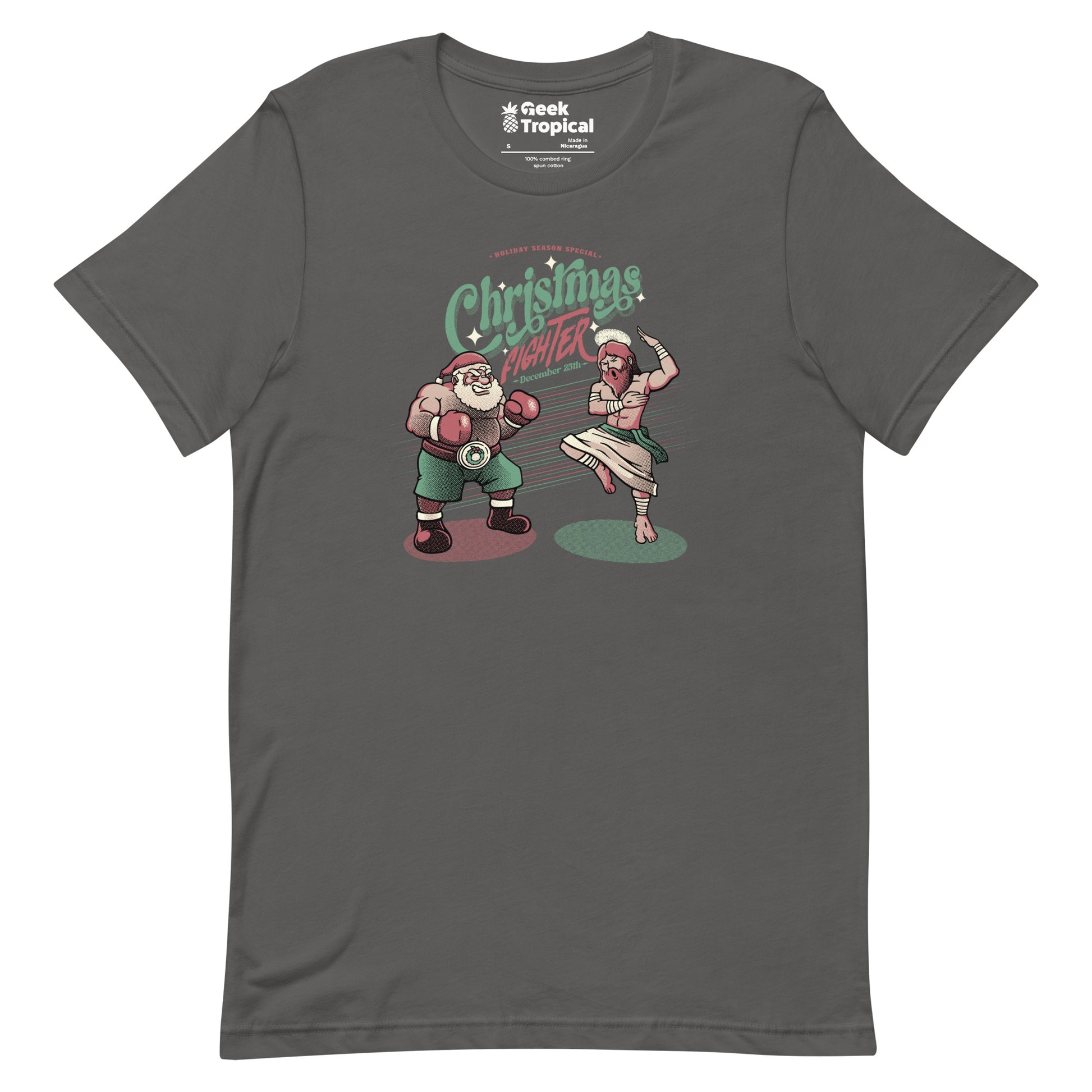 Holidays Fighting Jesus X Santa Claus T-Shirt Geek Nerd Advertise to Meta Christmas Print Design by Tobe Fonseca