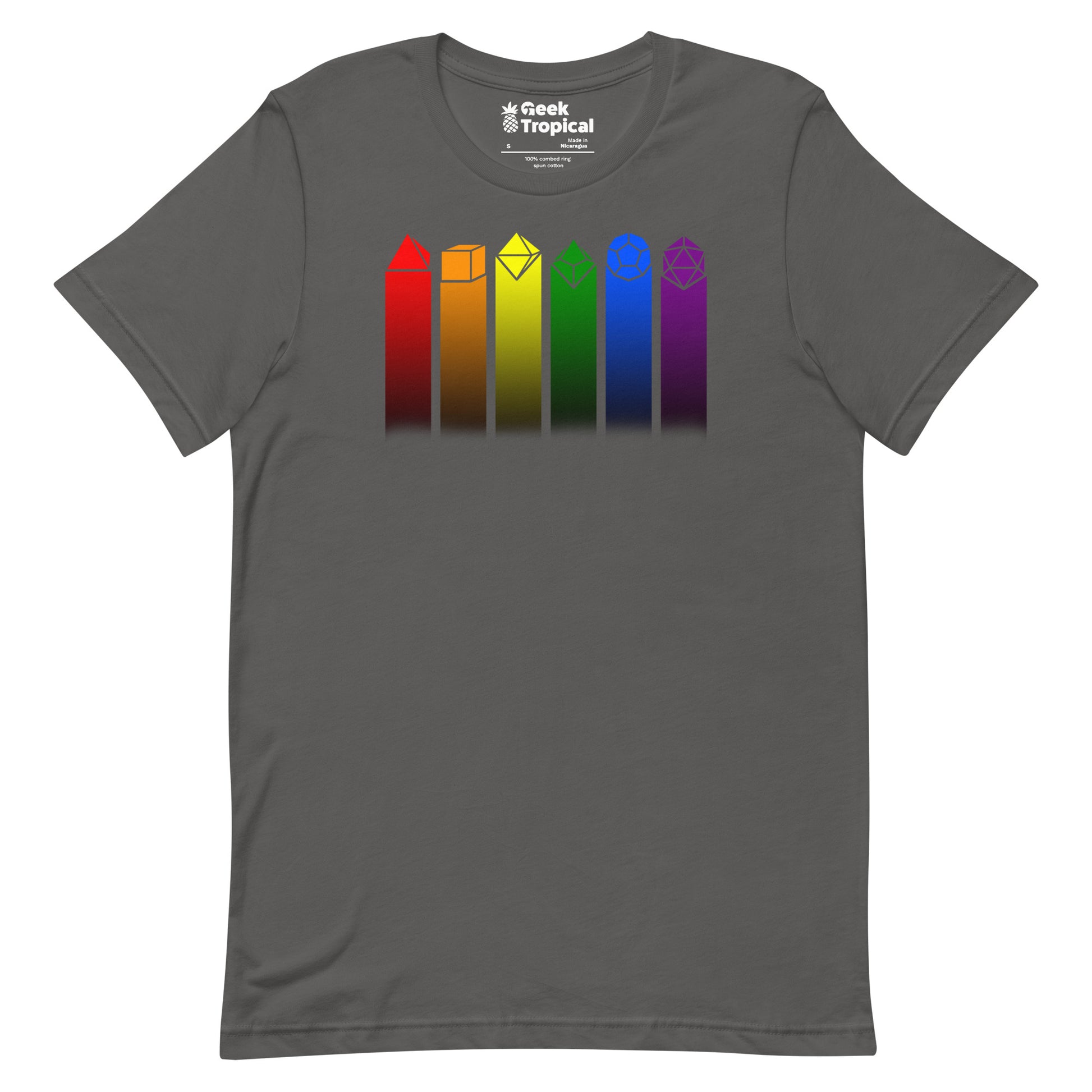 Rainbow Dice T-shirt Geek Nerd Advertise to Meta board game print dnd & rpg print