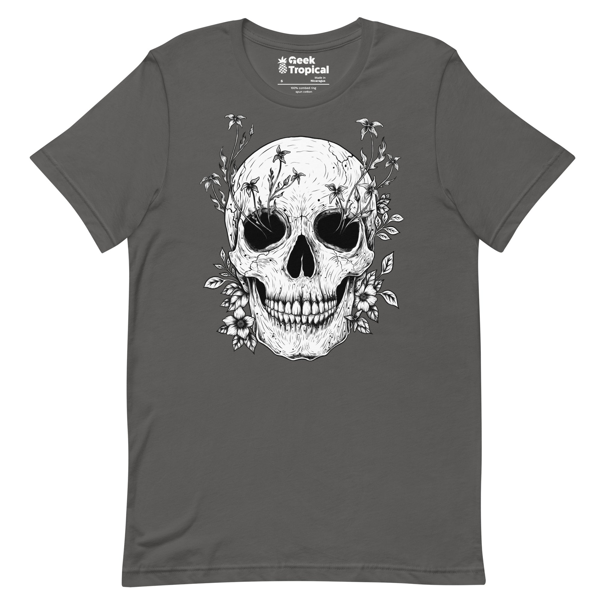 Floral Skull T-Shirt Geek Nerd Advertise to Meta Botany Print Design by Episodic Drawing