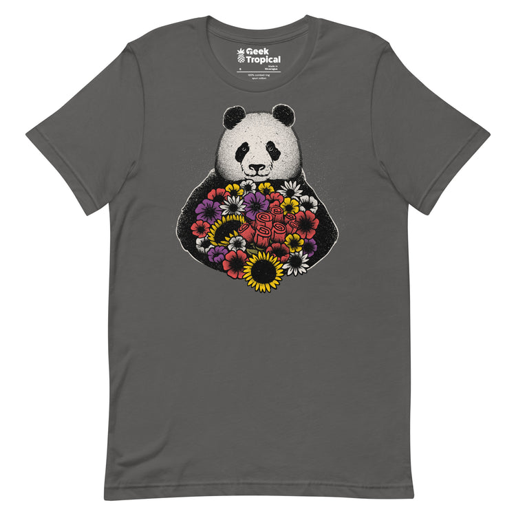 Black and White Panda With Flower T-Shirt Geek Nerd Advertise to Meta Animal Patterns Botany Print