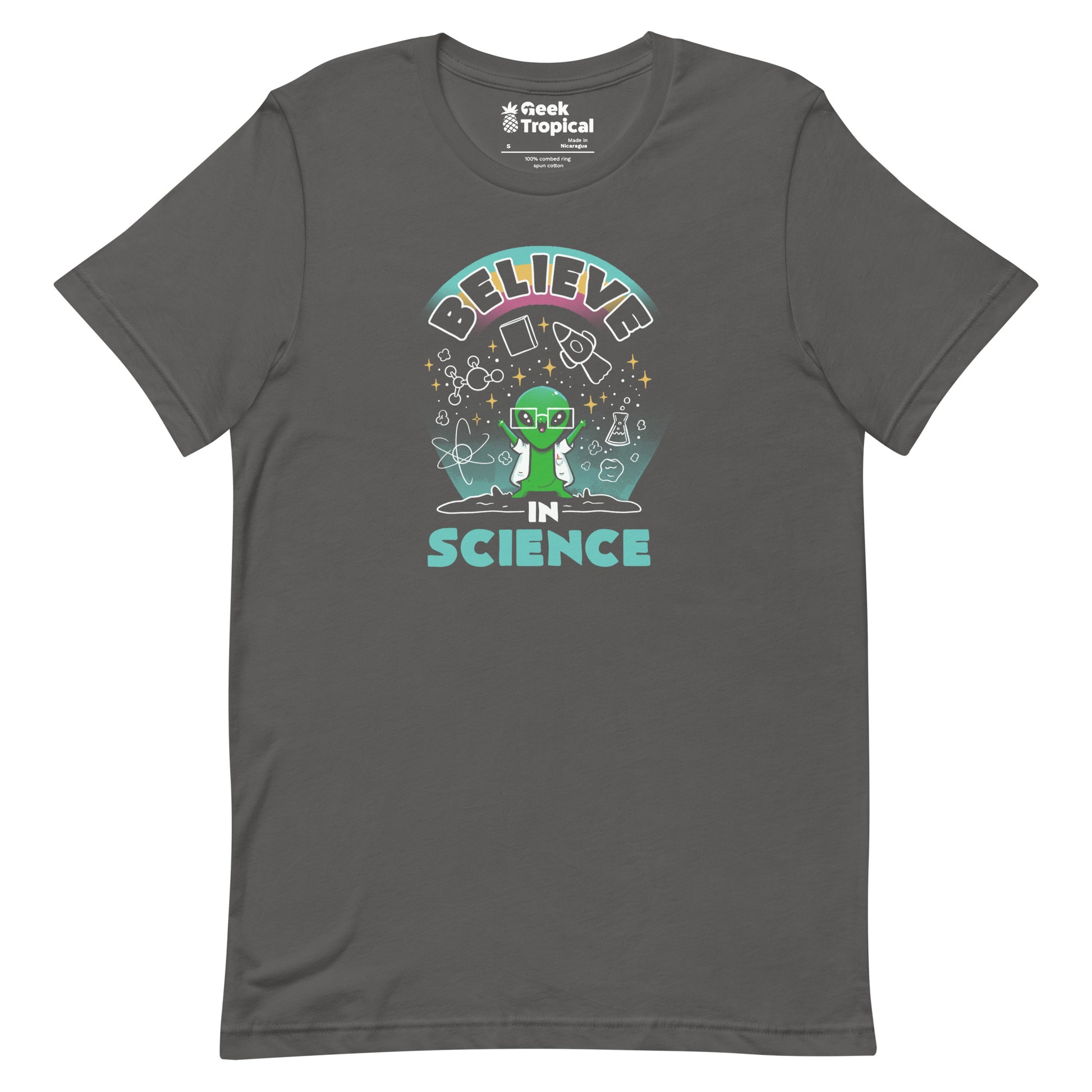 Believe in Science Alien T-Shirt Geek Nerd Advertise to Meta Design by Tobe Fonseca outer space & astronaut print