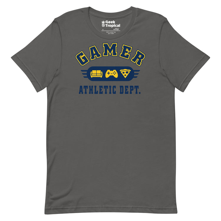 Gamer Athletic Dept T-Shirt Geek Nerd Advertise to Meta FLOW DESC WRITING Off World Designs