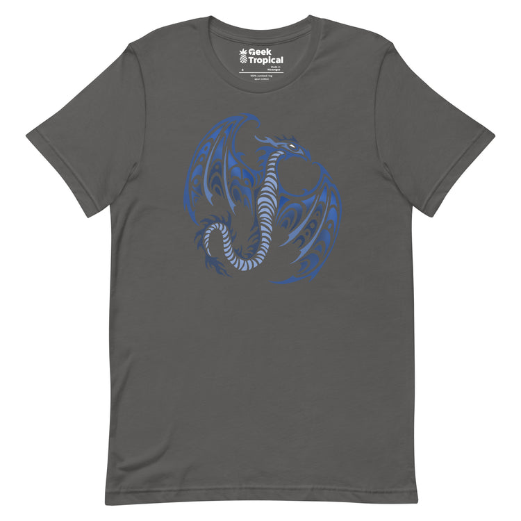 Blue Tribal Dragon T-Shirt Geek Nerd Advertise to Meta Fantasy Prints FLOW DESC WRITING