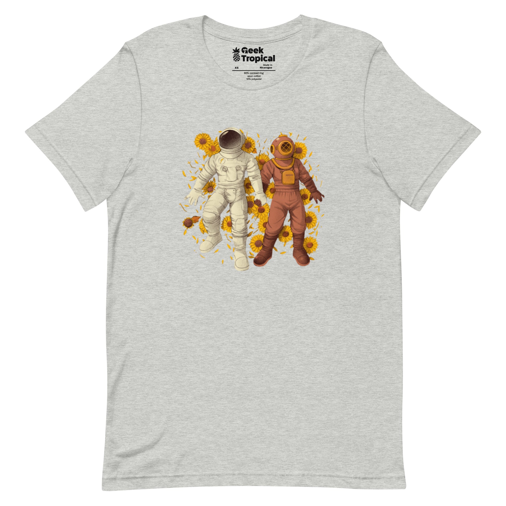 Astronaut Diving Sun Flowers - shirt Geek Nerd Botany Print Design by Tobe Fonseca FLOW DESC WRITING