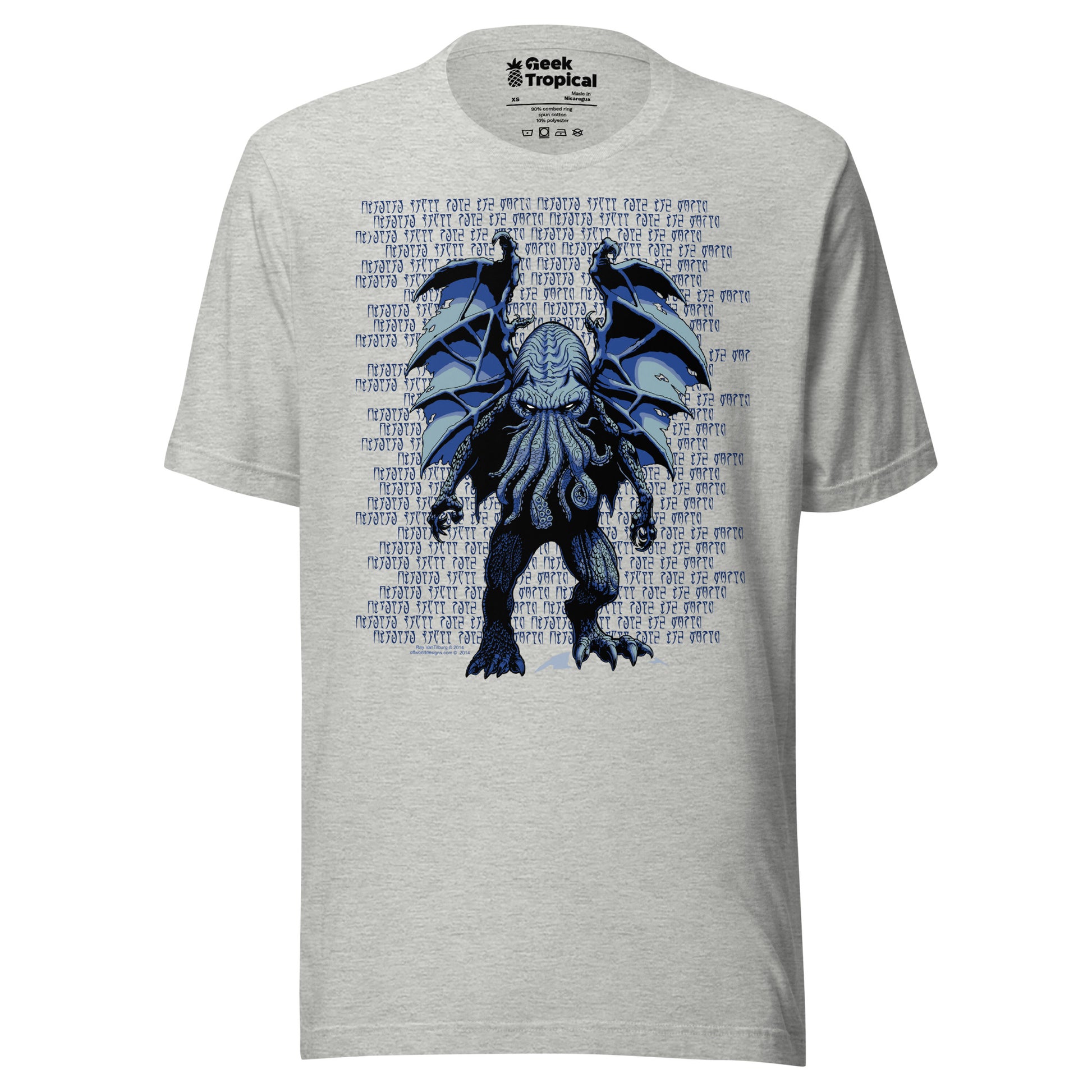 Blue Cthulhu T-Shirt Geek Nerd Advertise to Meta Fantasy Prints FLOW DESC WRITING