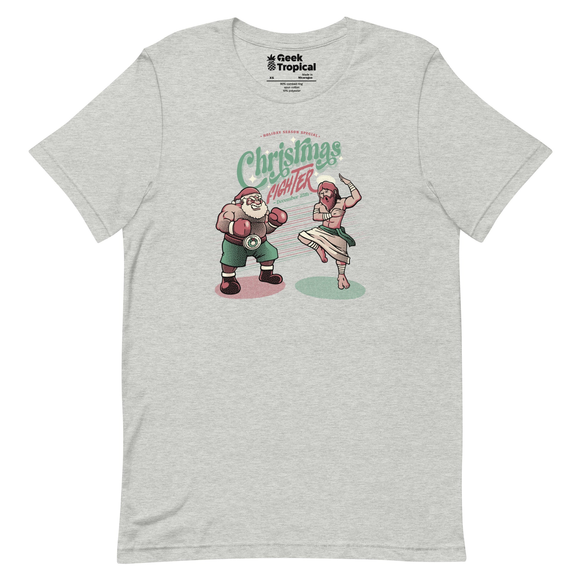 Holidays Fighting Jesus X Santa Claus T-Shirt Geek Nerd Advertise to Meta Christmas Print Design by Tobe Fonseca