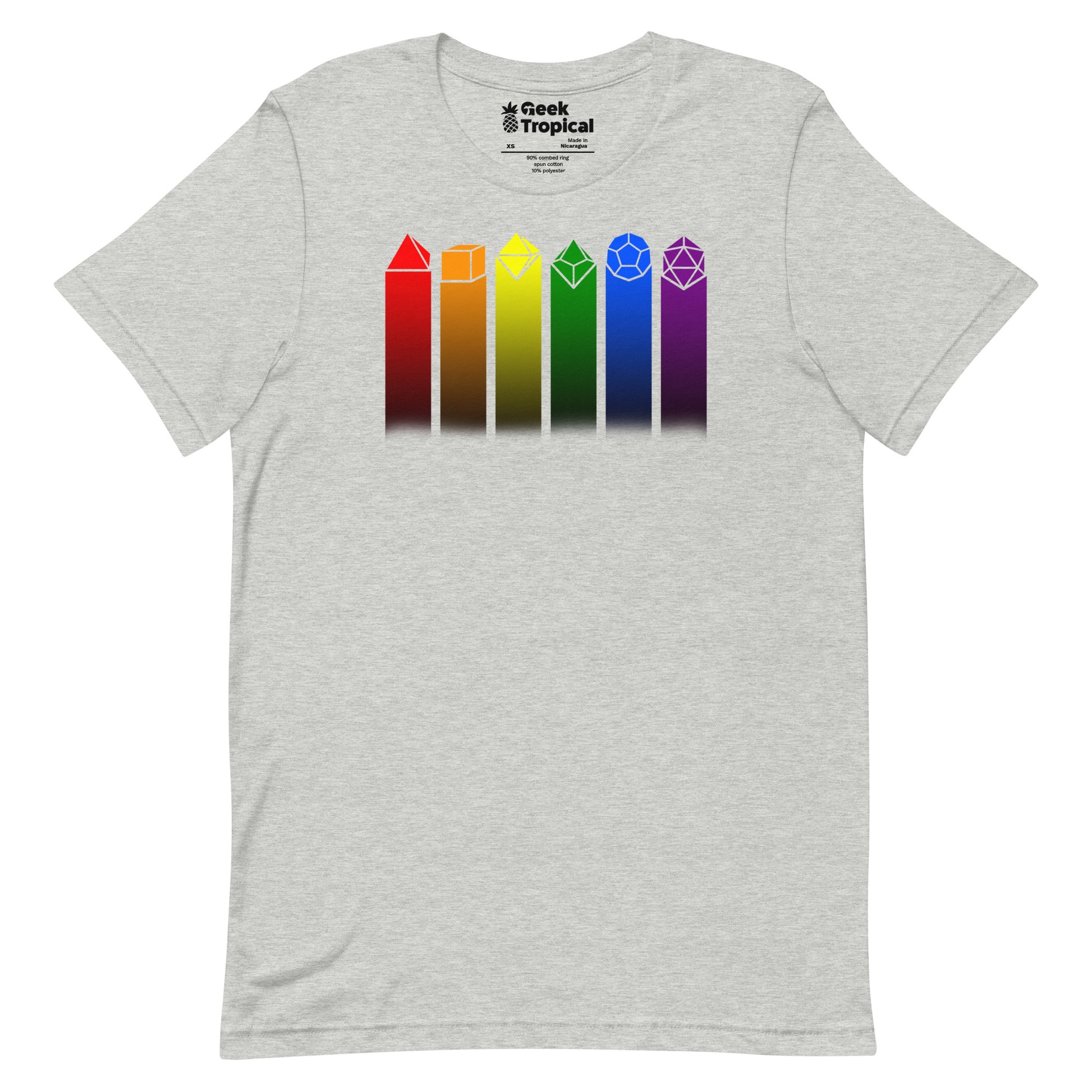 Rainbow Dice T-shirt Geek Nerd Advertise to Meta board game print dnd & rpg print