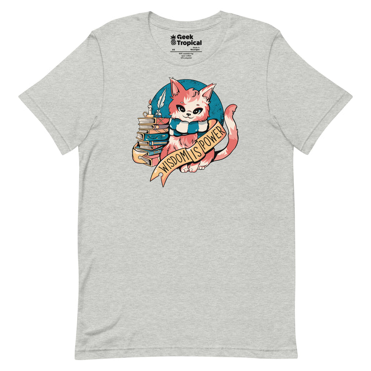 Wisdom is Power Books and Cat T-Shirt Geek Nerd Advertise to Meta Animal Patterns Book Prints