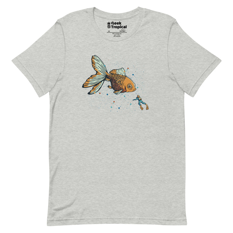 Golden Fish Scuba Diver T-Shirt Geek Nerd Advertise to Meta Animal Patterns Design by Tobe Fonseca