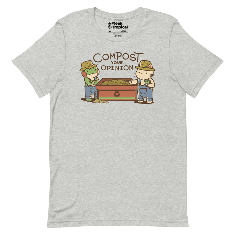 Compost Your Opinion! Frog and Cat T-Shirt Geek Nerd Advertise to Meta Animal Patterns Botany Print