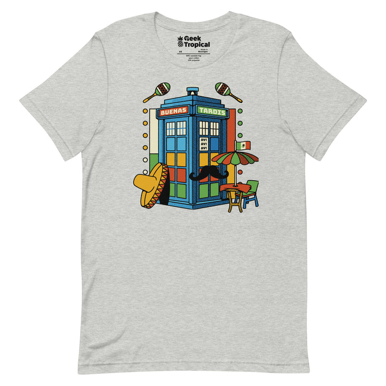 Buenas Tardis Travel Time T-Shirt Geek Nerd Advertise to Meta Design by Tobe Fonseca Fantasy Prints