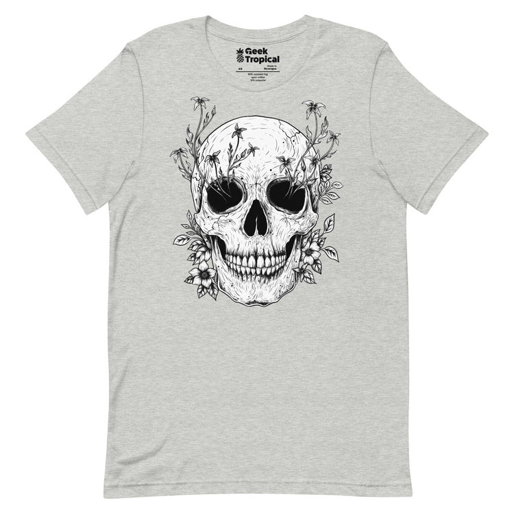Floral Skull T-Shirt Geek Nerd Advertise to Meta Botany Print Design by Episodic Drawing