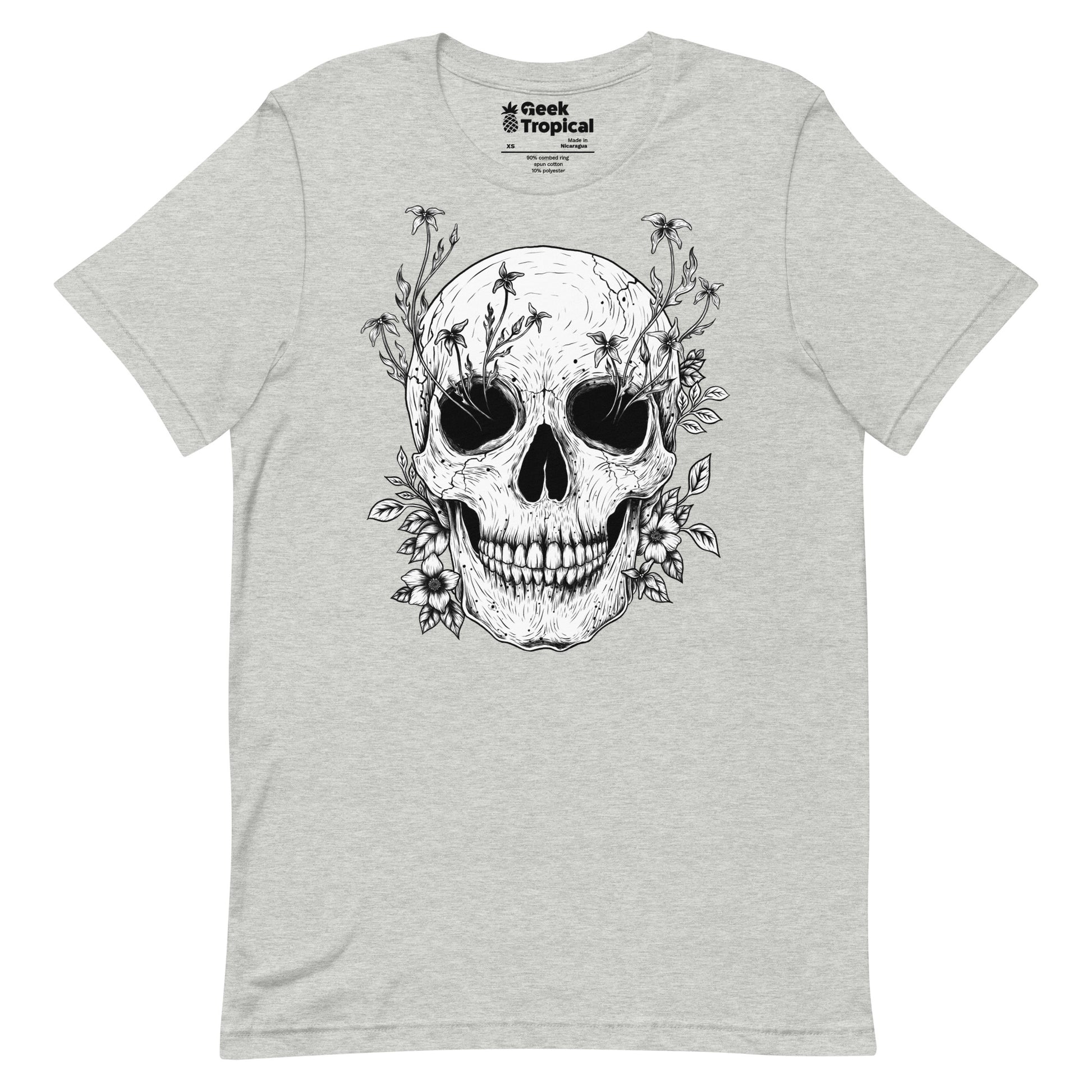 Floral Skull T-Shirt Geek Nerd Advertise to Meta Botany Print Design by Episodic Drawing
