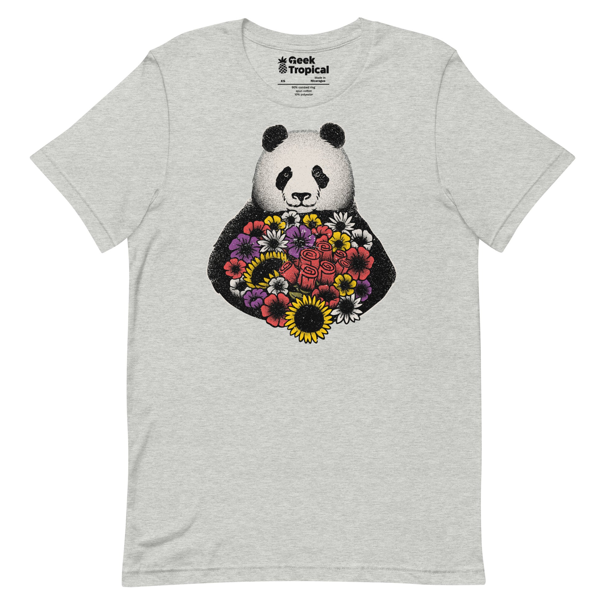 Black and White Panda With Flower T-Shirt Geek Nerd Advertise to Meta Animal Patterns Botany Print