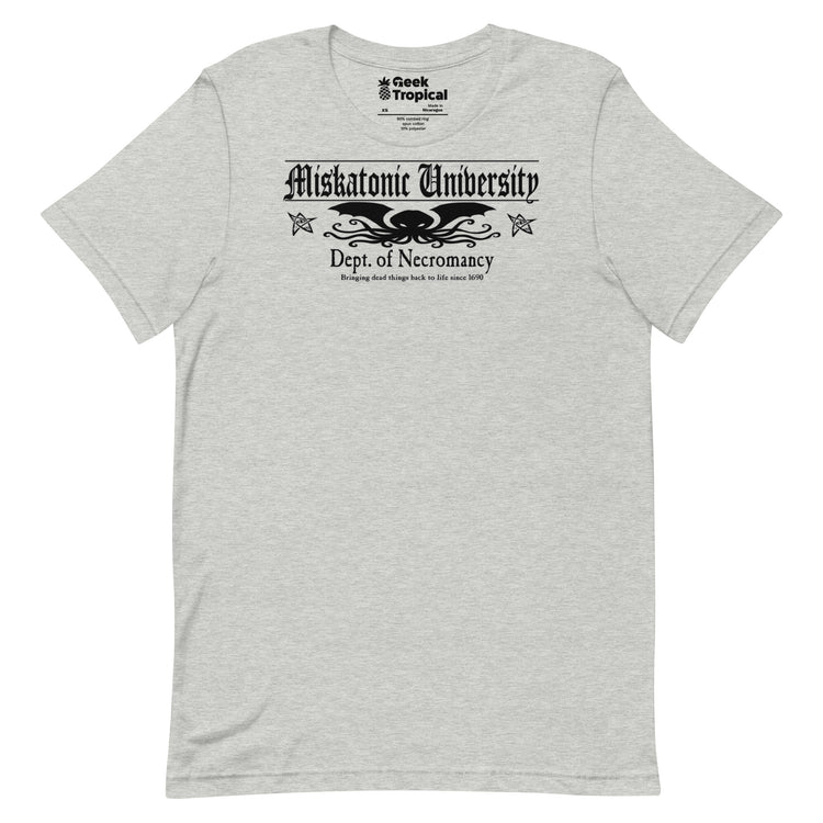 Miskatonic University Dept Necromancy T-Shirt Geek Nerd Advertise to Meta Book Prints Fantasy Prints