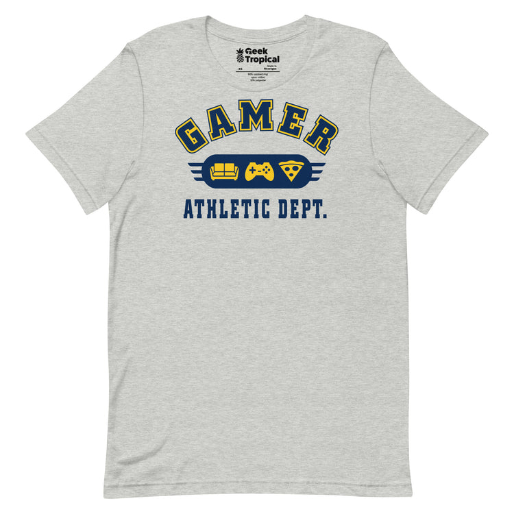 Gamer Athletic Dept T-Shirt Geek Nerd Advertise to Meta FLOW DESC WRITING Off World Designs