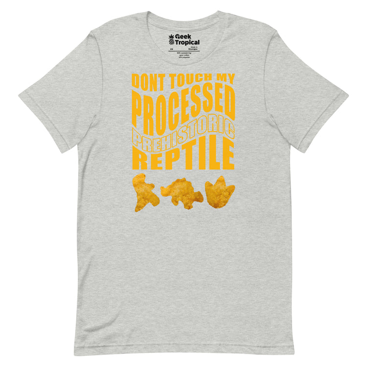 Processed Prehistoric Reptile Dinosaur Chicken Nuggets T-Shirt Geek Nerd Advertise to Meta Animal Patterns Design by Random Galaxy