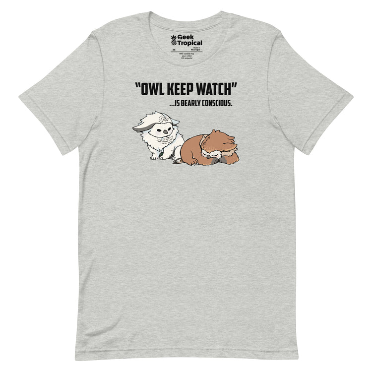 Owl Keep Watch Is Bearly Conscious Owlbears T-Shirt Geek Nerd Advertise to Meta Animal Patterns Design by Ardi Tong