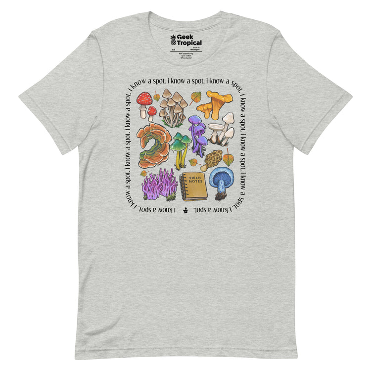 I Know A Spot Mushrooms T-Shirt Geek Nerd Advertise to Meta Botany Print Elle