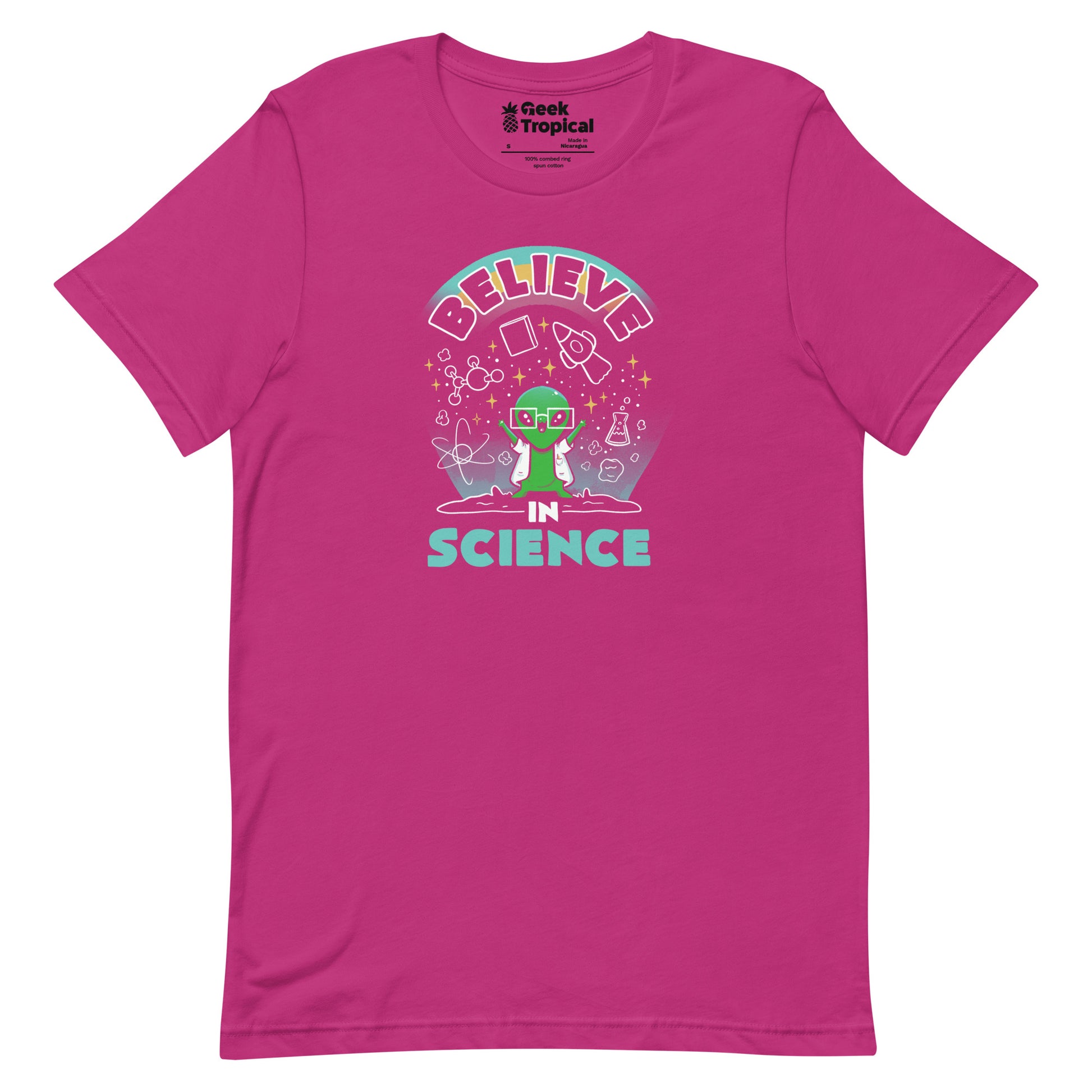 Believe in Science Alien T-Shirt Geek Nerd Advertise to Meta Design by Tobe Fonseca outer space & astronaut print