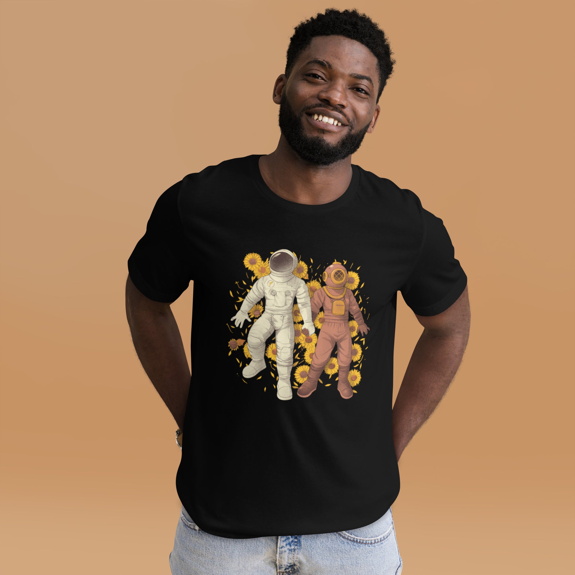 Astronaut Diving Sun Flowers - shirt Geek Nerd Botany Print Design by Tobe Fonseca FLOW DESC WRITING