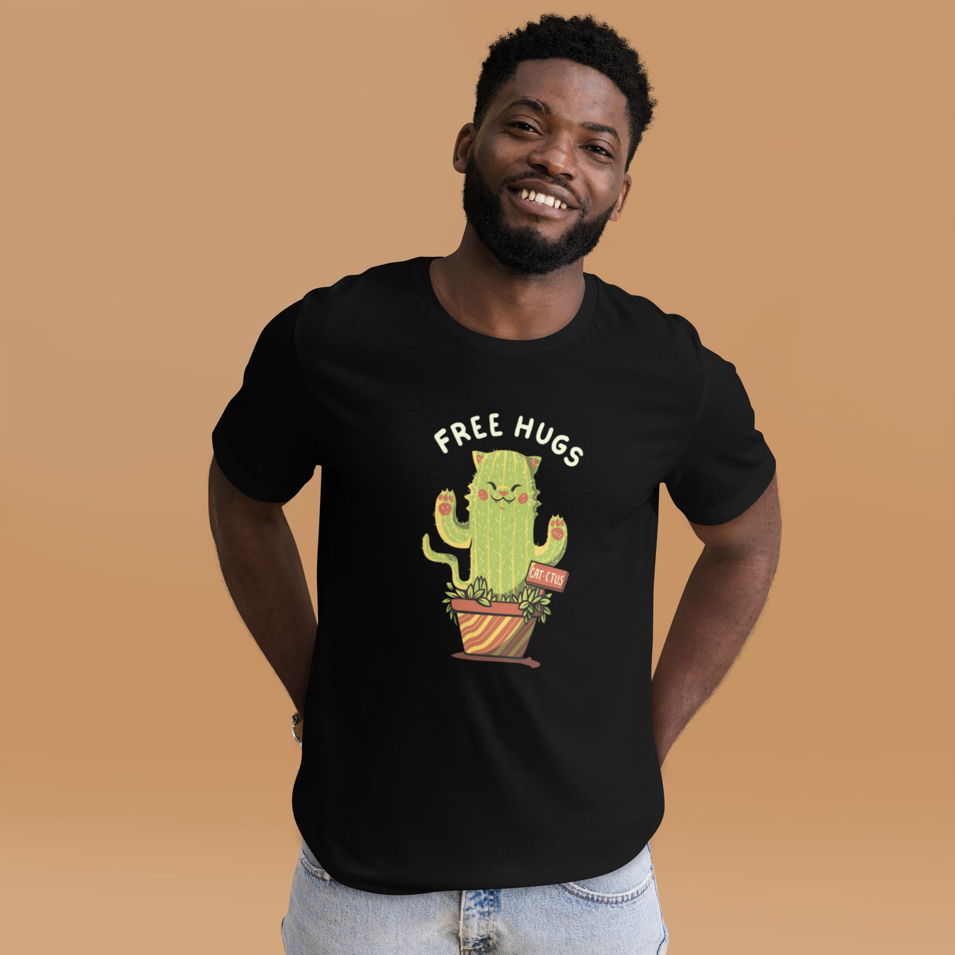 Cat - ctus Free Hugs T-Shirt Geek Nerd Animal Patterns Botany Print Design by Tobe Fonseca