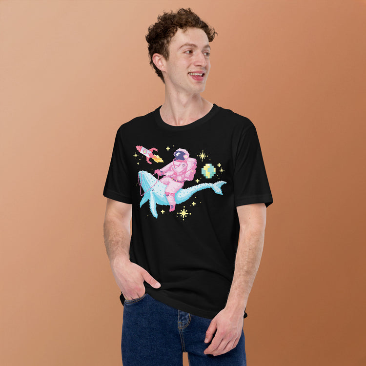 Astronaut Riding Space Whale T-Shirt Geek Nerd Advertise to Meta Elle Fantasy Prints