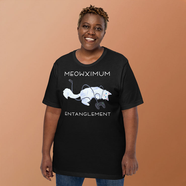 Meowximum Entanglement T-Shirt Geek Nerd Advertise to Meta Animal Patterns Design by Claire Murphy