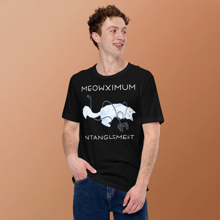 Meowximum Entanglement T-Shirt Geek Nerd Advertise to Meta Animal Patterns Design by Claire Murphy