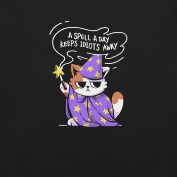 A Spell a Day Keeps Idiots Away Wizard Cat T-Shirt Geek Nerd Animal Patterns Design by Tobe Fonseca dnd & rpg print